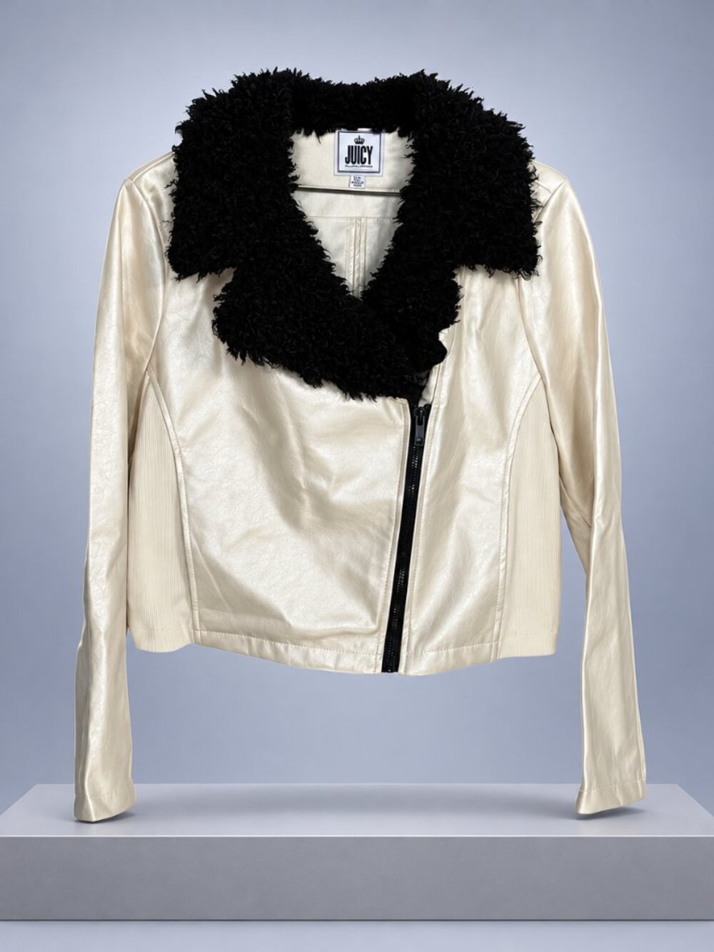 Juicy Couture Faux Leather Moto Jacket Women’s XL Faux Fur Collar NWT
